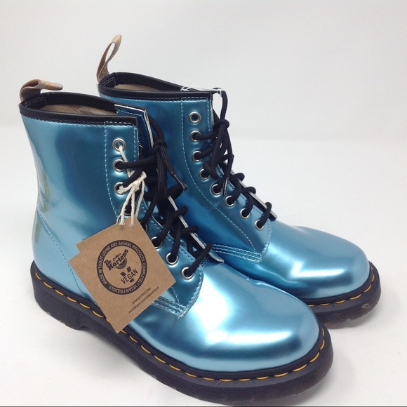 Dr Martens Shoes - Dr. Martens VEGAN 1460 Metallic Blue 8 Eye Boots